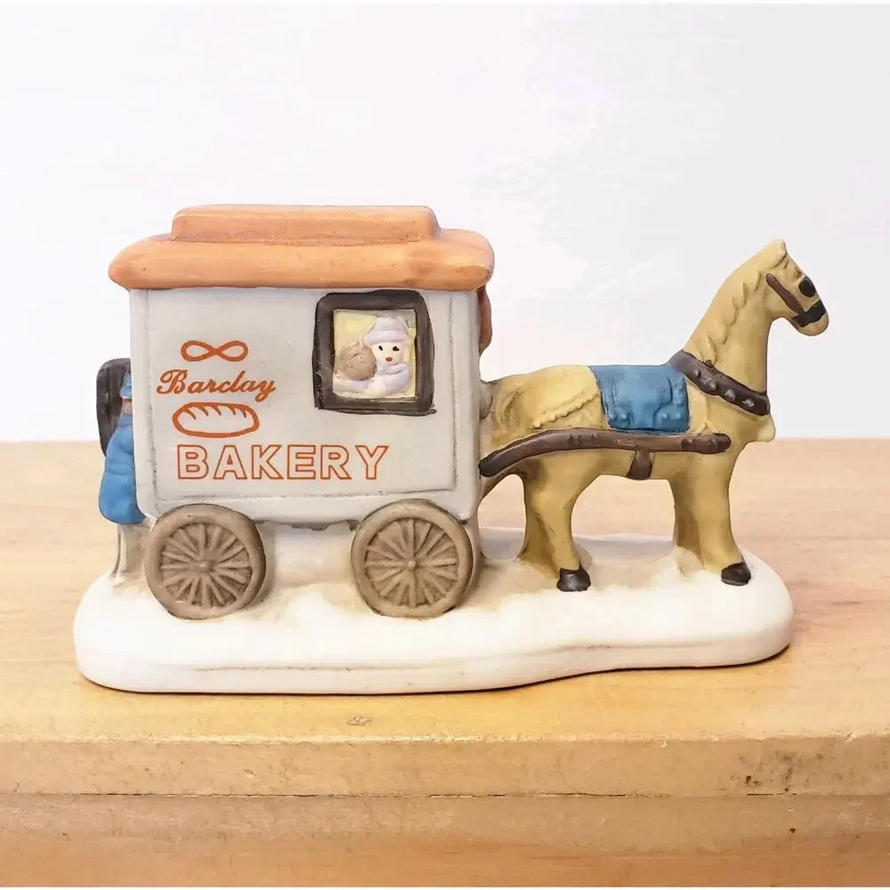 Vintage Christmas Village‎ Barclay Bakery Cart Carriage Figurine w/ Horse
